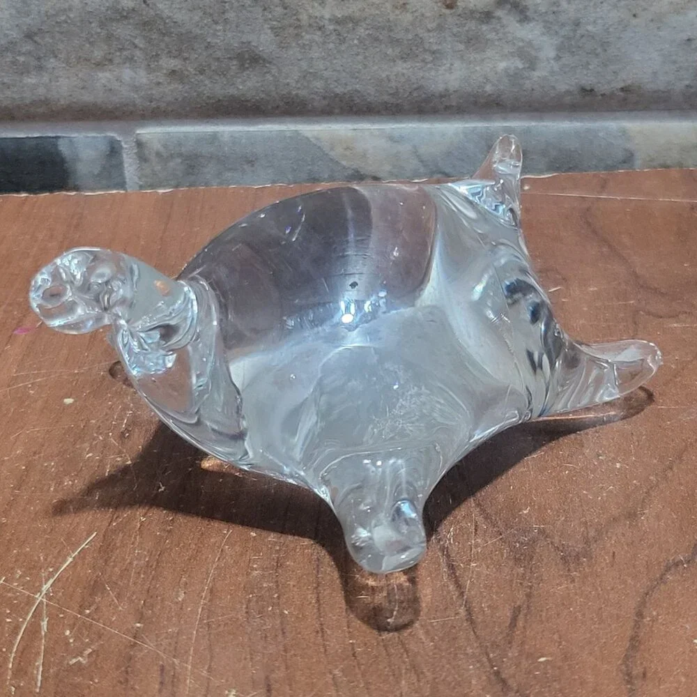 Clear Hand Blown Art Glass Sea Turtle Paperweight